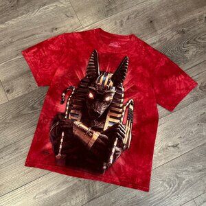 Vintage The Mountain Anubis Egyptian Dog God Men's Red Tie-Dye T-Shirt - Small